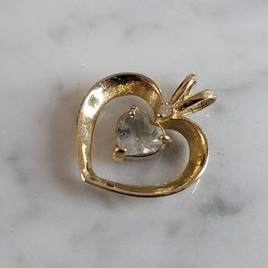 Womens Vintage Estate 14k Gold Aqua Diamond Heart Pendant 1.7g  E2488